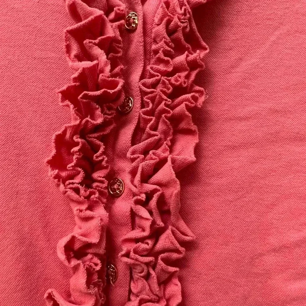 Tory Burch ruffle button long sleeve top Romilly pink coral salmon medium - Picture 12 of 13